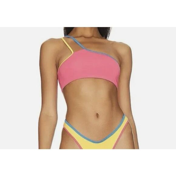 Stone Fox Swim Ibiza Red Blue Yellow One Shoulder Bikini XL Bathing Top NWT - Picture 1 of 4